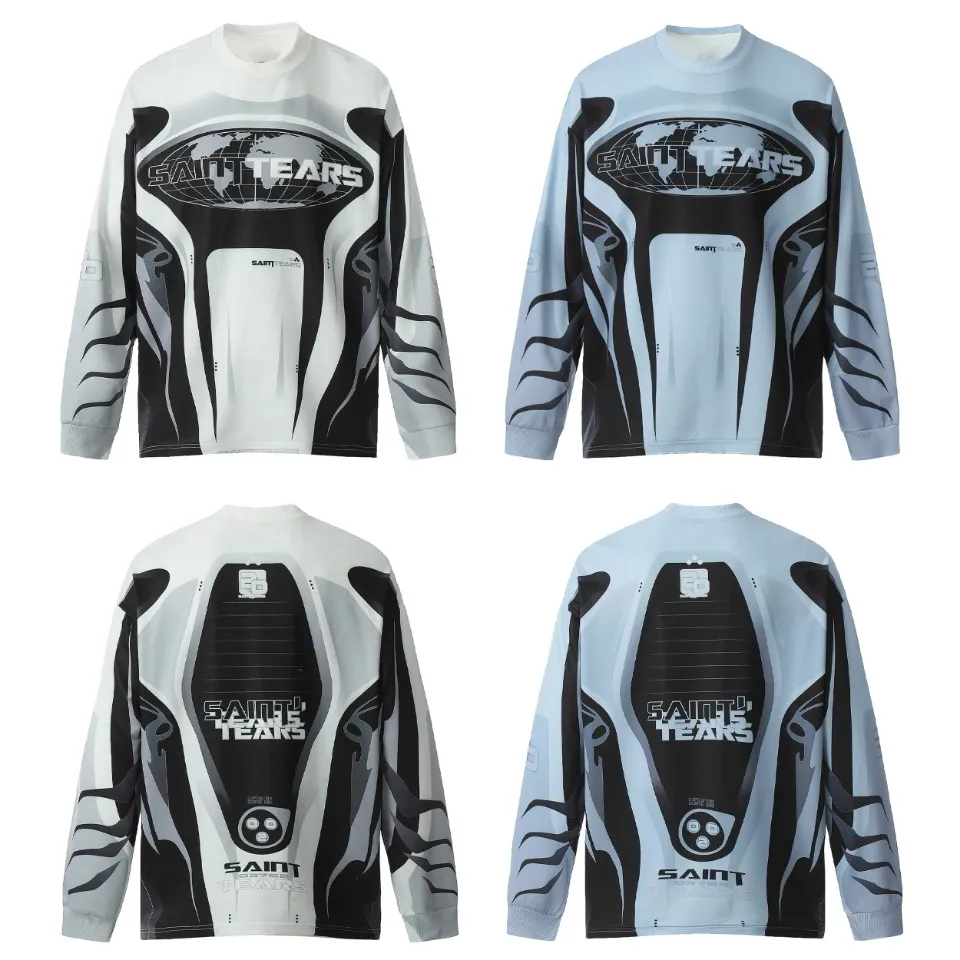 Saint michael tears all-over printed long-sleeved vintage autumn and winter T-shirt Style number: 113 Size: M L XL Wholesale price: 136 Color: white gray blue